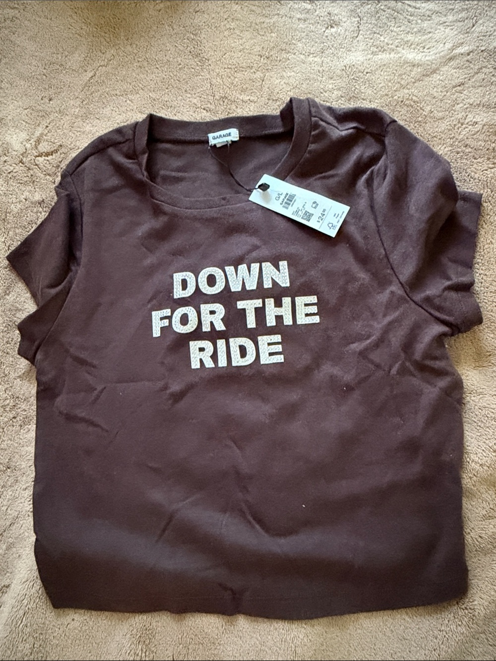 Garage Girls  Brown Tee with Sparkle "Down For The Ride" Graphic